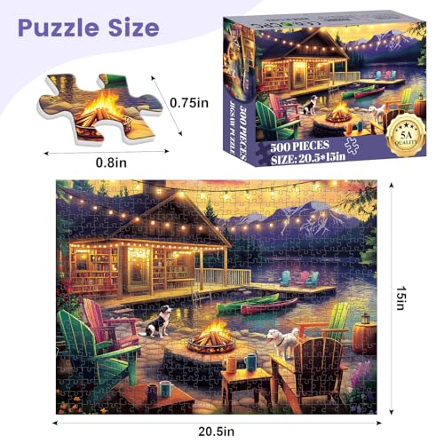 500 Pieces Dog Puzzles for Adults, Evening Bonfire Puzzle for Adults Seniors, Retro Style Puzzle 500 Pieces, Gift for Birthday, Home Decor, Fun for Family Entertainment(20.5 * 15 in) - style: Evening Bonfire