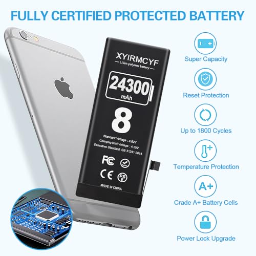 XYIRMCYF 24300mAh Super Capacity Battery Compatible with iPhone 8/8G, New 0 Cycle-Li-Polymer Replacement Battery for iPhone 8/8G, with Professional Repair Tool Kit - color: 8-24300