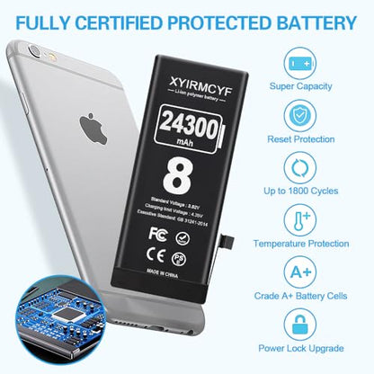 XYIRMCYF 24300mAh Super Capacity Battery Compatible with iPhone 8/8G, New 0 Cycle-Li-Polymer Replacement Battery for iPhone 8/8G, with Professional Repair Tool Kit - color: 8-24300