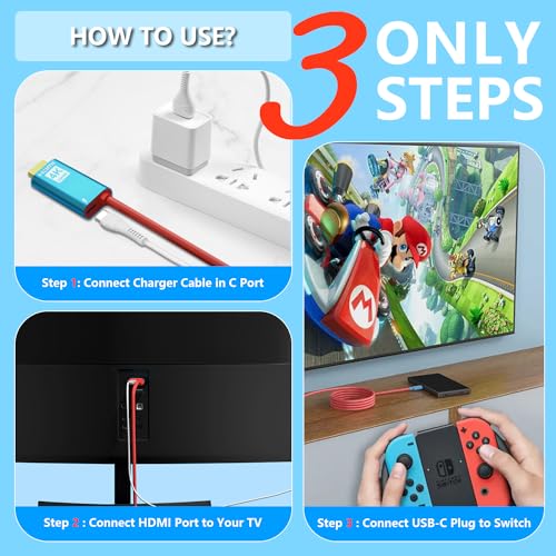 Switch Dock for Nintendo Switch & OLED, USB C to HDMI Adapter Charger Cable, 2M/6.6FT Portable Projector Screen 4K Docking Station Laptop/iPhone 15/Samsung/Steam Deck Console TV Dock Accessories Gift - size: 1 Pack