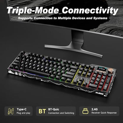 Ajazz AK35I V4 Full Size Wireless Mechanical Keyboard with 1.14" Color Screen & Knob, Tri-Mode Gasket Hot Swappable Gaming Keyboard, 10000mAh Battery, RGB, Black - color: V4 Black