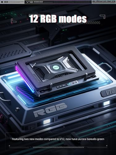 llano V10 Gaming Laptop Cooling Pad, RGB Laptop Cooler Stand Laptop Fan | Powerful 4.72 Inch Turbo Cooling Fan, Fast Cooling Computer 13-17.3in, Button Control, 3 Adjustable Stand, 4-Port USB C&A