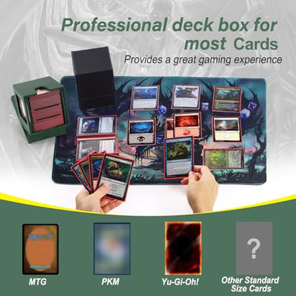 MTG Deck Box, Double Display Window MTG, Commander Deck Box Fits 120+ Single Sleeved Cards, PU Leather Magnetic Closure Card Box with 2 Dividers&2 Toploaders for TCG, CCG, Green - color: Green, size: 1 pack