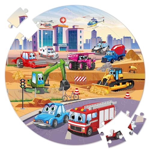 SYNARRY Vehicle Floor Puzzle for Kids Ages 3-5, Large 70 Piece Puzzle for Kids Ages 4-6, Preschool Toys Gifts for 3 4 5 6 7 8 Years Old Boys Girls Children, Easter Basket Stuffers for Boys Girls - style: Vehicle