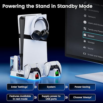 KICKDOT PS5 Cooling Station & Stand with Dual Controller Charger, 3-Level Turbo Fan for PS5/Pro/Slim – Includes Game Storage, RGB Lights | PS5 Accessories - size: M-for PS5/Slim/Pro