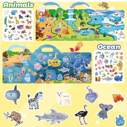 4 Pack Adventure Jelly Stickers for Kids, 3D Creative Activity Set Ages 3-8 - style: Farmhouse+Animals+Ocean+Vehicles