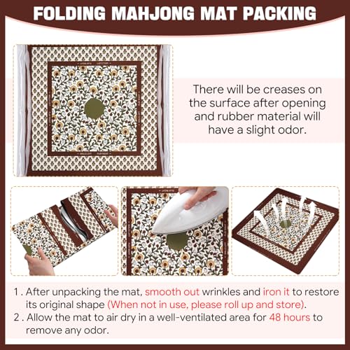 Drydiet Mahjong Mat for Table 31.5 x 31.5 Inch American Mahjong Mat with Carrying Bag, Non-Slip Noise Reduction Table Item for Family Poker Domino Board Game Night & Party Use(Block Print Saffron) - style: Autumn Saffron