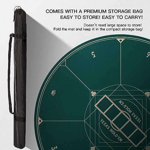 YUZPKRSI 47 Inch Round Poker Mat, Neoprene & Rubber, Texas Hold'em Poker Table Top Casino Card Games, Portable, Carrying Bag Included - color: 47 Inch Round Green
