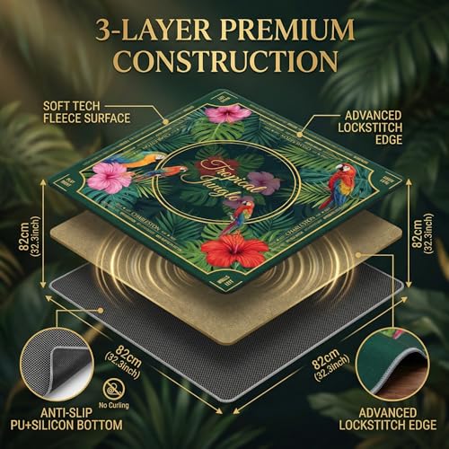 Mahjong Mat for Table - 32.3 Inch Waterproof & Non-Slip PU Velvet Surface, Lightweight No Crease No Odor Design for Noise Reduction,Includes Printed Rules (Jungle) - color: Jupical