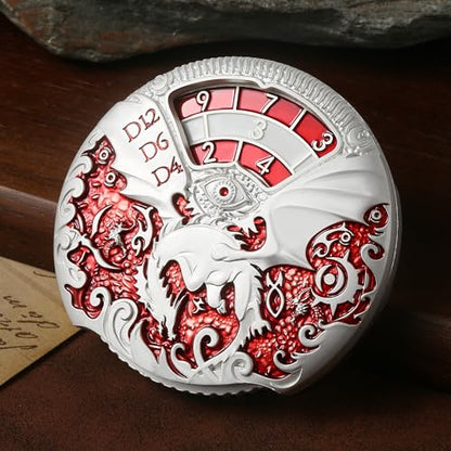 DND Spinner Metal Dice Set DNDND 7-in-1 Spinner D&D Dice Set with Luxurious Gift Box for Dungeons and Dragon and Tabletop Game (Silver with Red) - color: Dragon Silver Red
