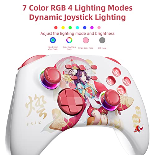 White Wireless Bluetooth Pro Controller for IOS/Android Phone, Switch/OLED/Lite, Steam Deck, PC, Multi Platform with RGB Light, Programmable Back Buttons, Headphone Jack, Anime Girl Touro - color: Red