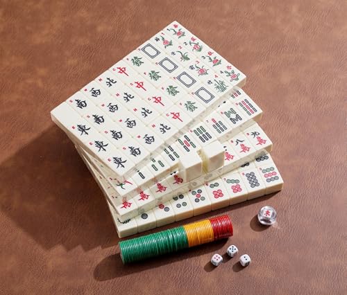 Mose Cafolo Chinese Mahjong Game Set 1.5" X-Large 144 Numbered White Ivory Color Melamine Tiles with Carrying Travel Case,Complete Majiang, Majong, Mah-Jongg Game Set - color: Ivory White Tiles
