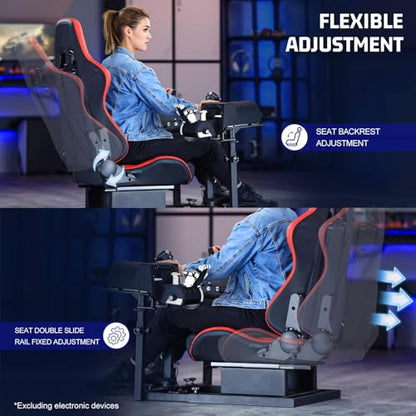 Marada Racing Flight Game Mount with Red Seat Compatible with Thrustmaster A10C Hotas Warthog,Adjustable,Throttle,Joystick & Keyboard Not Included