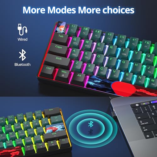 Fogruaden Wireless Gaming Keyboard, 60% Percent Mechanical Keyboard Wireless, Hot-Swappable Yellow Switch, RGB Wired/Bluetooth Keyboards for Win/Mac, 61 Keys NKRO (Soundwave) - color: Soundwave-61, size: Yellow Switch