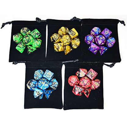 SmartDealsPro 5 x 7-Die Double-Colors Polyhedral Dice Sets with Pouches for D&D DND RPG MTG Dungeon and Dragons Table Board Roll Playing Games D4 D6 D8 D10 D% D12 D20 - color: 5-color Sets