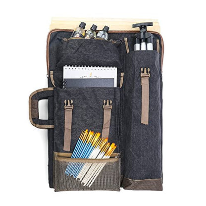 TRANSON Art Portfolio Case Artist Backpack Canvas Bag Large 26” x 19.5” - color: Black