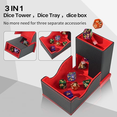 Dice Roller Tower, Premium DND Magnetic Dice Tray, Foldable PU Leather Dice Tower RPG Gifts for Dungeons and Dragons MTG Dm & Player Black/Red - color: Black/Red