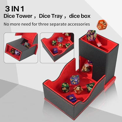 Dice Roller Tower, Premium DND Magnetic Dice Tray, Foldable PU Leather Dice Tower RPG Gifts for Dungeons and Dragons MTG Dm & Player Black/Red - color: Black/Red