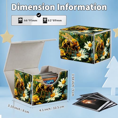 for MTG Commander Deck Box,Card Deck Box for Trading Yugioh MTG,Fits 100 Double Sleeved Cards,PU Leather Strong Magnet Case for Magic Commander TCG CCG,Bee Flower - color: Bee Flower