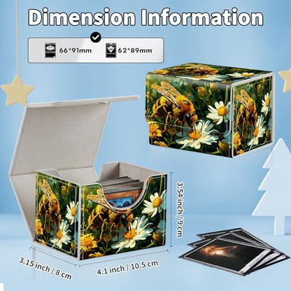 for MTG Commander Deck Box,Card Deck Box for Trading Yugioh MTG,Fits 100 Double Sleeved Cards,PU Leather Strong Magnet Case for Magic Commander TCG CCG,Bee Flower - color: Bee Flower