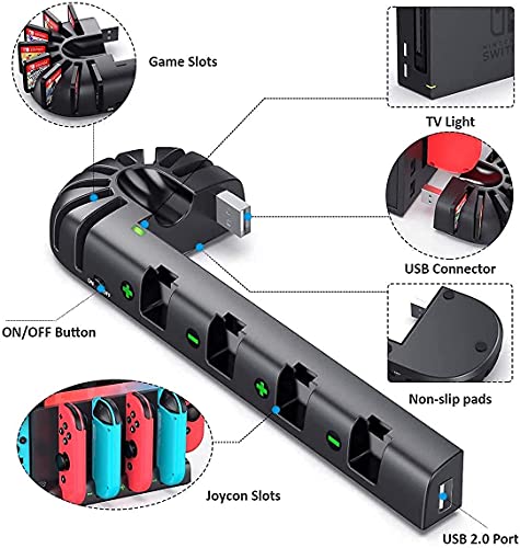 Switch Controller Charger Dock Station Compatible with Nintendo Switch Accessories & OLED Model Joycons, KDD Joycon Charging Dock Station with Upgraded 8 Game Storages, Game Accessories