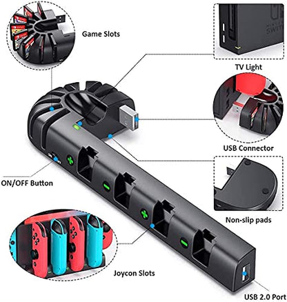 Switch Controller Charger Dock Station Compatible with Nintendo Switch Accessories & OLED Model Joycons, KDD Joycon Charging Dock Station with Upgraded 8 Game Storages, Game Accessories