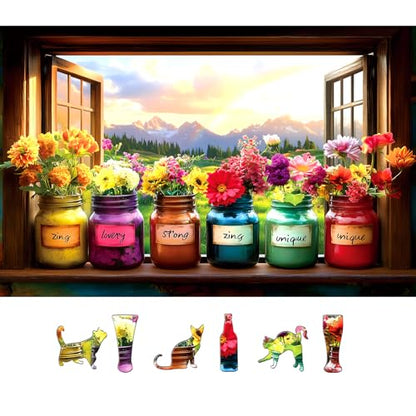 Christian Puzzles for Adults 500 Pieces, Bible Jesus Puzzle with Inspirational Verses, Religious Jigsaw Puzzles 500 Pieces for Seniors Family Game Night, Include Poster & A-F Letter Back, 23"x15" - color: Flowers Jars 500