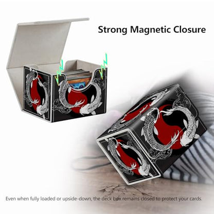 Strong Magnet Case Mtg Deck Box Tcg Up to 200 Cards Creative Pattern Trading Card Storage Box for Collectible Card Games, Black And White Koi - color: Black And White Koi