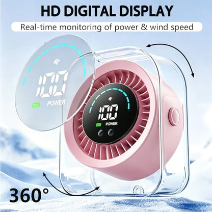 Desk Fan Small Quiet, Rechargeable USB Table Fan with Turbo Airflow, 100 Speeds LED Display, 360° Rotation, Portable Battery Powered Desktop Fan for Bedroom Home Office Travel, Pink - color: Pink