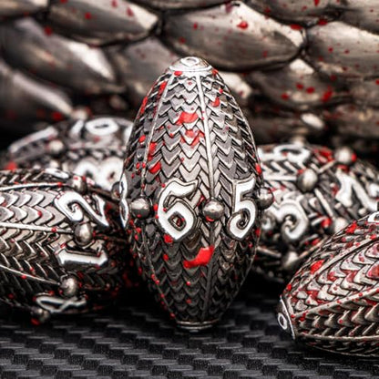 ARUOHHA DND Metal Dice Blood Splatter Dragon Egg Dice with Rotating Dragon Egg Shell, Role Playing Game RPG Polyhedral D and D Dice Set D20 D12 D10 D8 D6 D4 - color: Blood Splatter