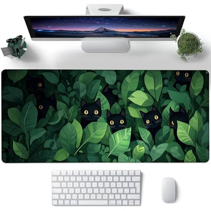 Desk Pad, Cute Anime Cats in Green Leaves XL Gaming Mouse Pad with Stitched Edges,Non-Slip Waterproof Rubber Base Large Desk Mat for Keyboard and Mouse 31.5"x11.8" - color: Colour13, size: X-Large