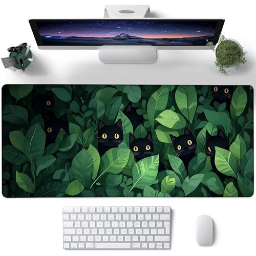 Desk Pad, Cute Anime Cats in Green Leaves XL Gaming Mouse Pad with Stitched Edges,Non-Slip Waterproof Rubber Base Large Desk Mat for Keyboard and Mouse 31.5"x11.8" - color: Colour13, size: X-Large
