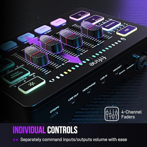 FIFINE Gaming Audio Mixer, Streaming RGB PC Mixer with XLR Microphone Interface, Individual Control, Volume Fader, Mute Button, 48V Phantom Power, for Podcast/Recording/Vocal/Game Voice-AmpliGame SC3 | USB PnP For PC,Mute Button,XLR Preamp,RGB,Voice chang