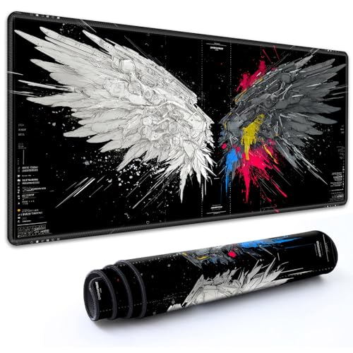for MTG Playmat 24" x 14" with High Elastic Rubber Base Non-Slip Rubber Sole HD Printing for TCG Mat Magic Playmats MTG Game Mat, Black White Colorful Wings - color: Black White Colorful Wings, size: 24" x 14"