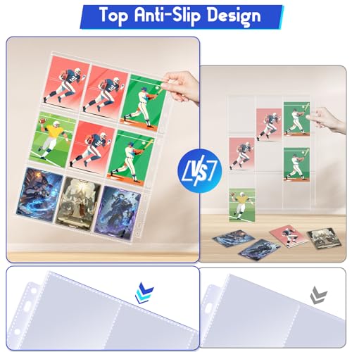 Tioplior 300 Pack Trading Card Sleeve Pages,9 Pockets Double Sided Binder Sheets for 3 Ring Binder,Hold 5400 Cards Fit for MTG,TCG,Baseball,Sports Standard Cards - size: 300