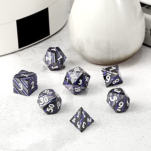 Dice Set D&D,DNDND Metallic Stripes Dice with Gift Case for Dungeons and Dragons DND (Nickel-Plated with Blue Stripes) - color: Stripe Blue