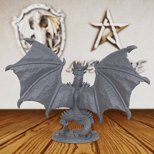 Tabletop Unpainted Miniatures for TTRPG - 28mm Scale Fantasy Winged Drake Minis Figurine for Dungeon Masters & Miniature Game, RPG Accessory Figure - 6.2cm Flimtrax Dragon Mini (AS429)