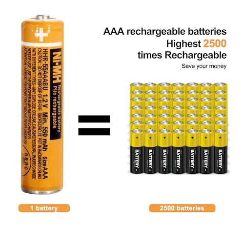 NI-MH AAA Rechargeable Battery 1.2V 550mah 8-Pack hhr-55aaabu AAA Batteries for Panasonic Cordless Phones, Remote Controls, Electronics | 550mAh Pre-Charged，Ready to Use,low self-discharge, 2500 cycles,for Remote Controls,Toys，Clocks - size: 550-8