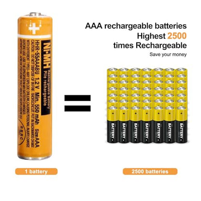 NI-MH AAA Rechargeable Battery 1.2V 550mah 8-Pack hhr-55aaabu AAA Batteries for Panasonic Cordless Phones, Remote Controls, Electronics | 550mAh Pre-Charged，Ready to Use,low self-discharge, 2500 cycles,for Remote Controls,Toys，Clocks - size: 550-8