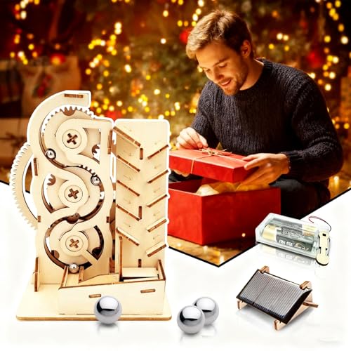 Solar 3D Wooden Puzzle Marble Run DIY Model Kit Craft Sets Wood Mechanical Toys Experiments Projects Birthday Gift for Adult Men Age 14+ Years Old - style: Stair marble run