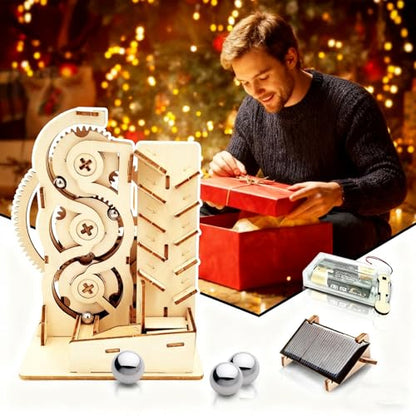 Solar 3D Wooden Puzzle Marble Run DIY Model Kit Craft Sets Wood Mechanical Toys Experiments Projects Birthday Gift for Adult Men Age 14+ Years Old - style: Stair marble run