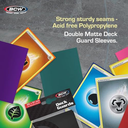 BCW Deck Guard - Double Matte White Card Sleeves | Acid-Free, Archival-Safe, No PVC | Anti-Glare Matte Finish | Fits Standard 2½" x 3½" Game Cards | Durable Deck Protector Sleeves | 100 Ct - color: White