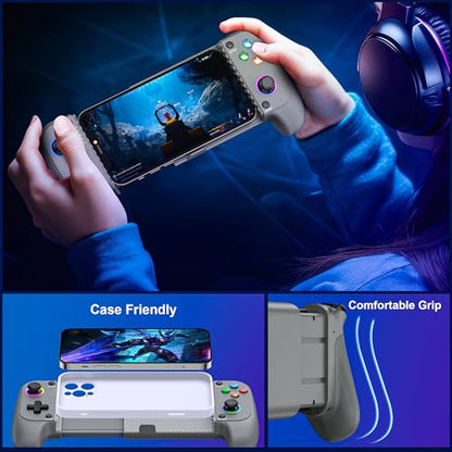 HEYLACOOLX Game Controller for Android iPhone w Hall Joystick & Turbo,Wireless Phone Gaming Controller Gamepad for Xbox Cloud,Steam Link,GeForce Now,MFi Apple Arcade,Call of Duty,Roblox - color: Gray