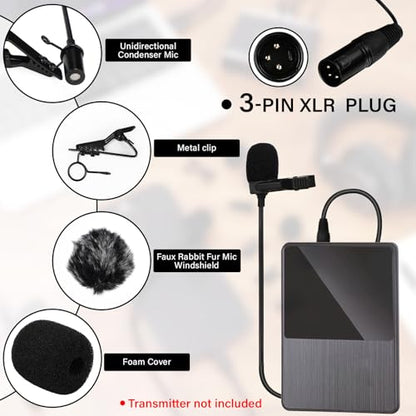 Tellegloww 4 Pack 3-pin XLR Lavalier Microphone Kit, 6.56ft/ 2m Balanced Omnidirectional Lapel Mic with Clips, Foam & Furry Windscreen, for Camera Mixer PA System Video Recording Interview