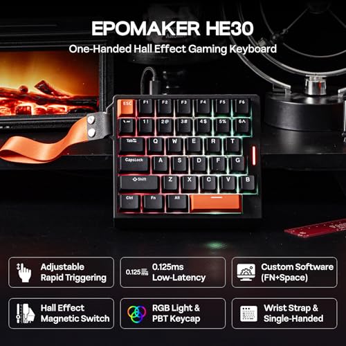 EPOMAKER HE30 One-Handed Hall Effect Keyboard, 8K Polling & 0.125ms | SOCD & Snap Key, Adjustable Trigger, PBT Keycap, RGB, Custom Software, Wired Gaming Keyboard for PC/Gamer (Black Orange) - color: Black Orange