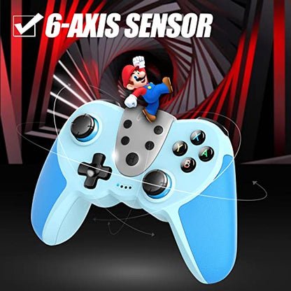 TERIOS Wireless Pro Controller Compatible with Switch/Switch Lite, Switch OLED - Premium Joypad for Video Games - 3 Levels of Turbo Speed - Adjustable Vibration Intensity (Blue)