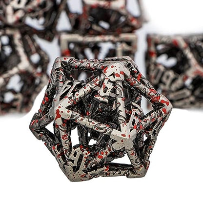 ARUOHHA Hollow DND Dice Set Blood Spatter 5-Headed Dragons D and D Dice with Gift Box, Role Playing Games 7PCS RPG Metal Dungeons Polyhedral Dice D20 D12 D10 D8 D6 D4 - color: Blood Apatter