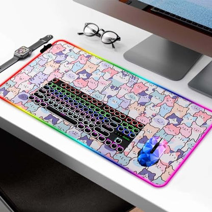 RGB Pink Cat Mouse Pad, Large LED Gaming Light Up Computer Mousepad, Long Glowing PC Laptop and Keyboard Office Desk Mat for Women - color: Rgb05