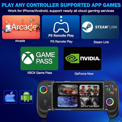 NinjaPlusOX Phone Controller for iPhone/Android with Hall Joystick, Wireless Controller for iPhone Support Xbox Game Pass, PlayStation, Steam Link, Call of Duty, Cloud Android iOS Controller - color: Dark Black