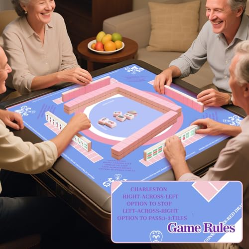 Mahjong Mat Noise Reduction Non-Slip, American Mahjong Mat for Table with 3 Dice & Carrying Bag, Waterproof Surface Mah Jongg Mats for Poker, Card, Dominoes, Board & Tile Games (Blue)